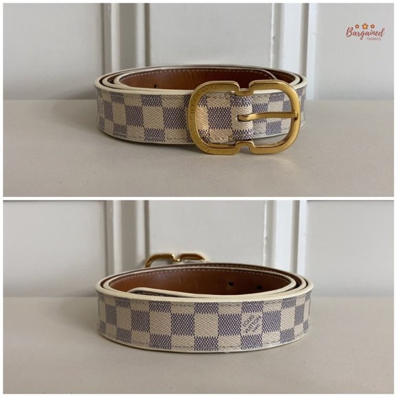 Authentic Louis Vuitton Damier Azur Leather Slim Gold Butterfly Buckle Belt 34 main image 5
